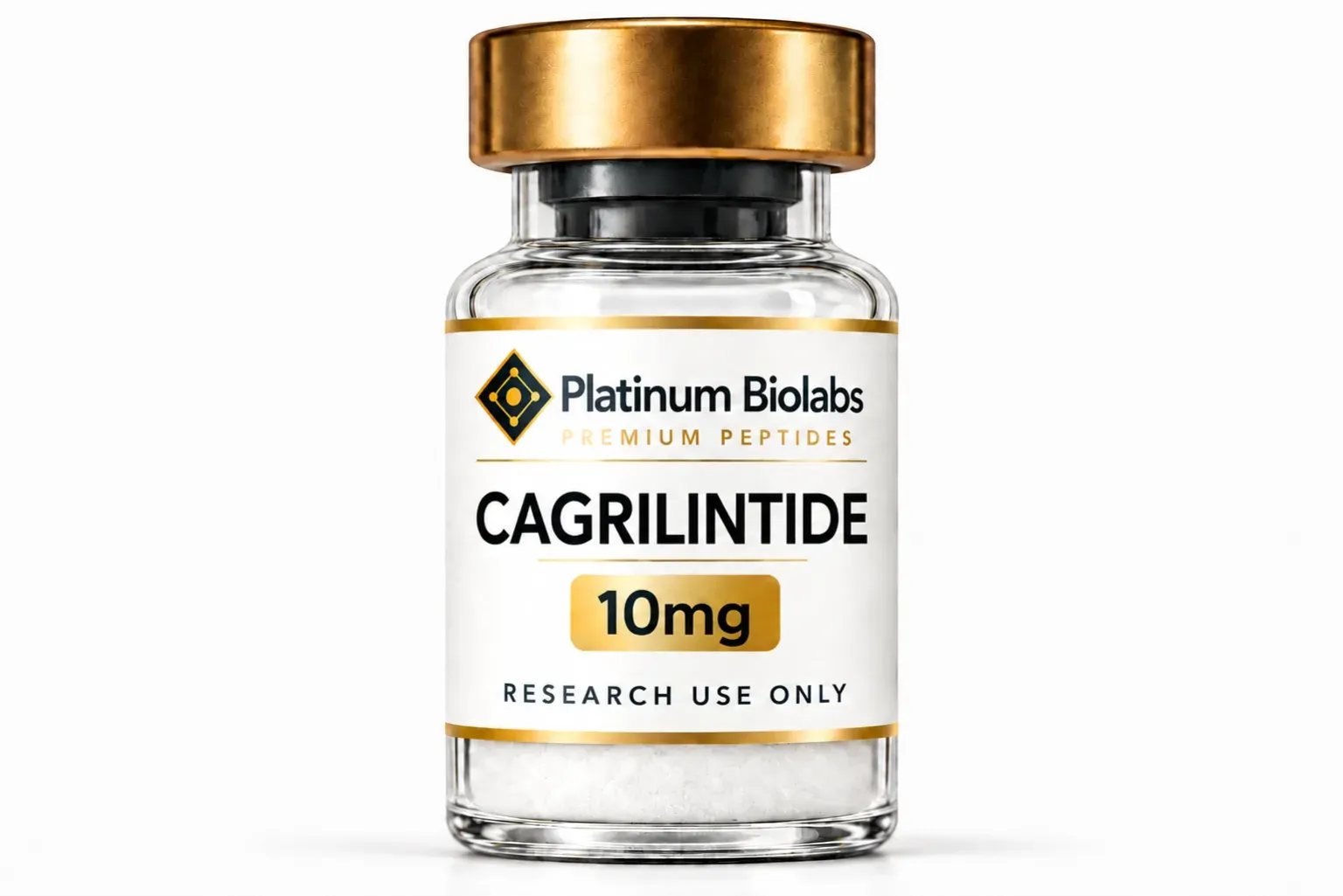 Cagrilintide 10mg research peptide vial — 99%+ purity, third-party tested, made in the USA