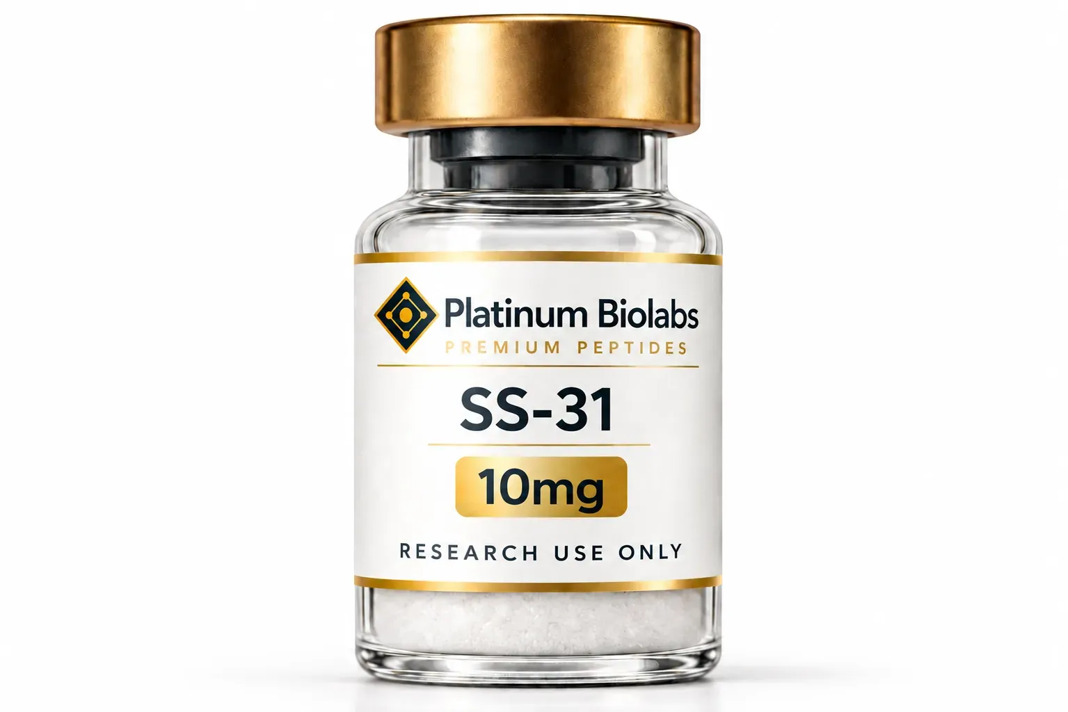 SS-31 10mg research peptide vial — 99%+ purity, third-party tested, made in the USA